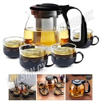 Set de Jarra Tetera Infusor Té filtrante de 1L + 4 tazas